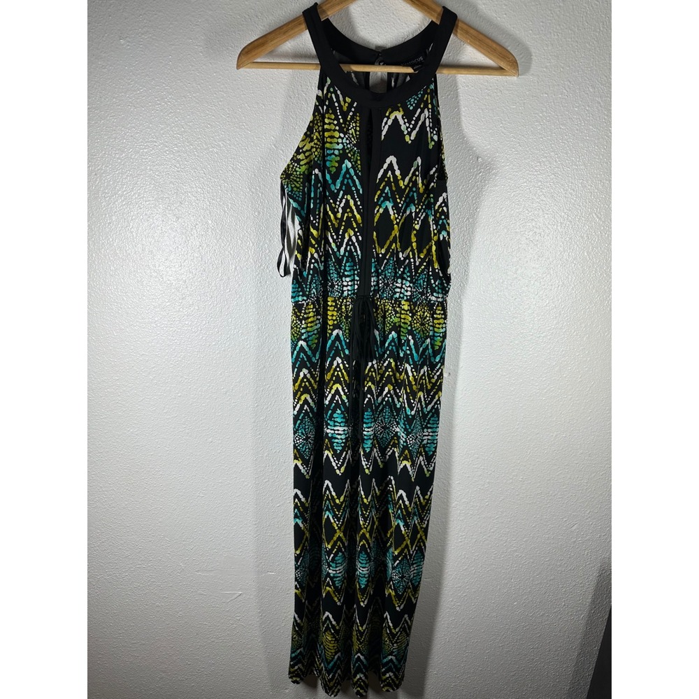 Enfocus Studio Dress Womens 8 Black Geometric Chevron Halter Maxi Sleeveless